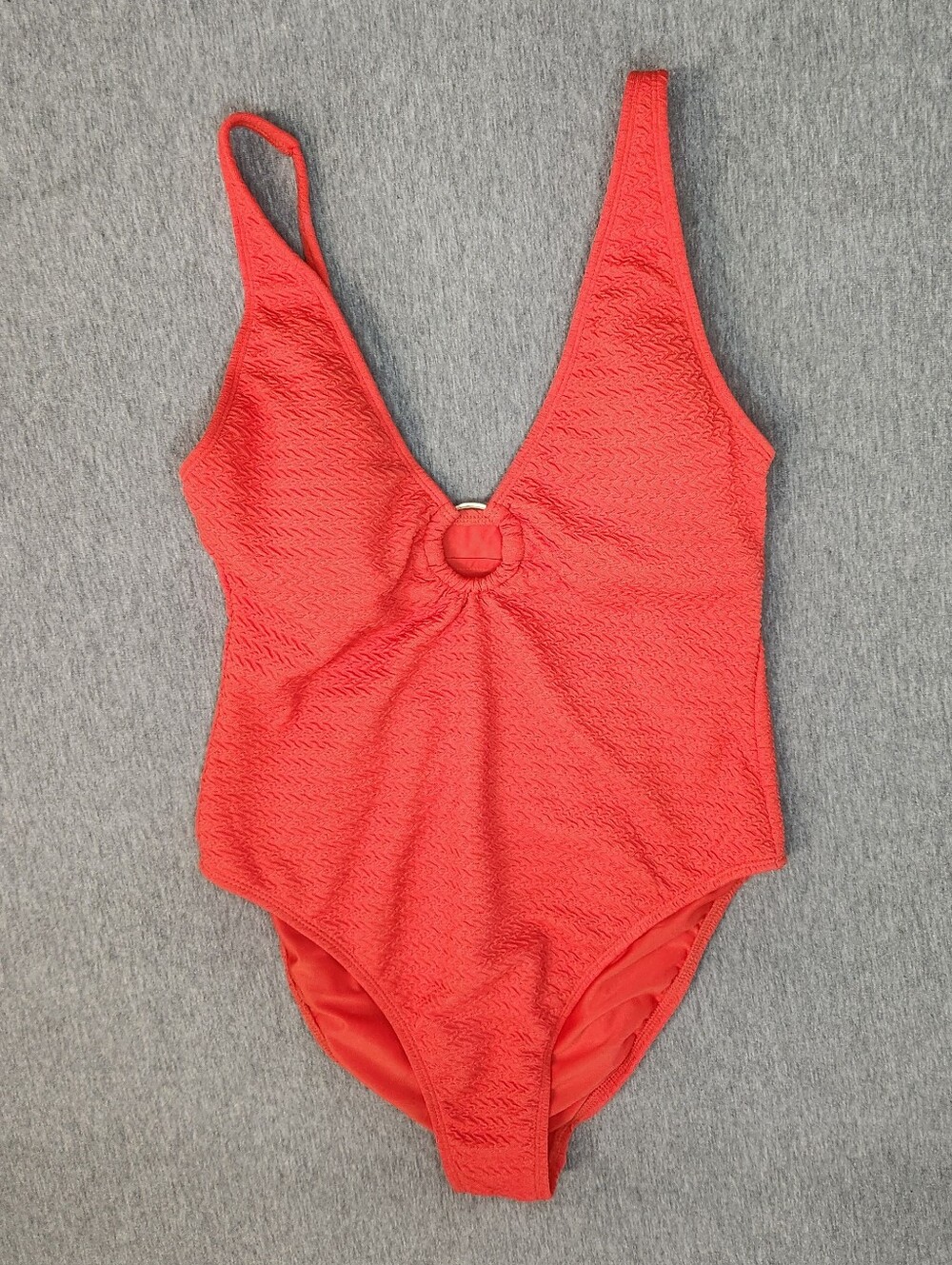 Shade & Shore Women’s Jacquard Ring‑Front Plunge One‑Piece – Orange (Size M)